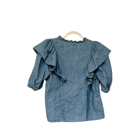 CITIZENS OF HUMANITY Jolene Ruffle Button Down Chambray Top Shirt Blouse - Picture 7 of 9